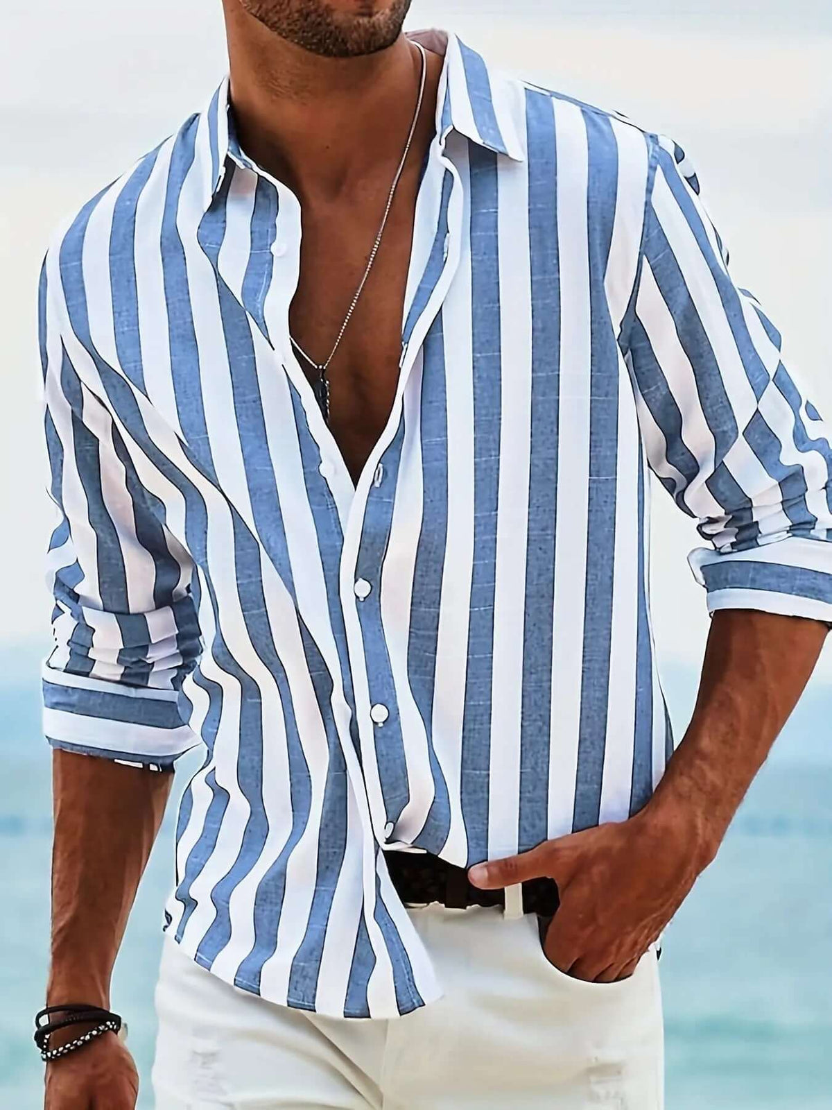Striped Print Casual Loose Long-sleeved Shirt