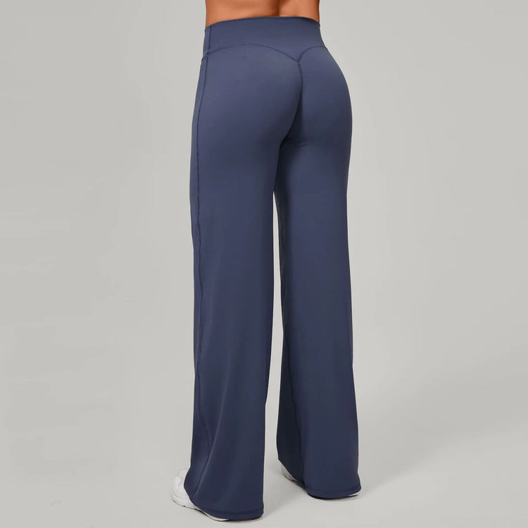 High-Waisted Straight Leg Yoga Pants for Women - Butt Lifting Loose Fit Workout Trousers for a Slimming Effect