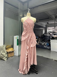 Ruffled Pleated Halterneck Dress Summer Irregular Hem Dresses Party Club Evening Gown Clothing | Silver Fox Sales