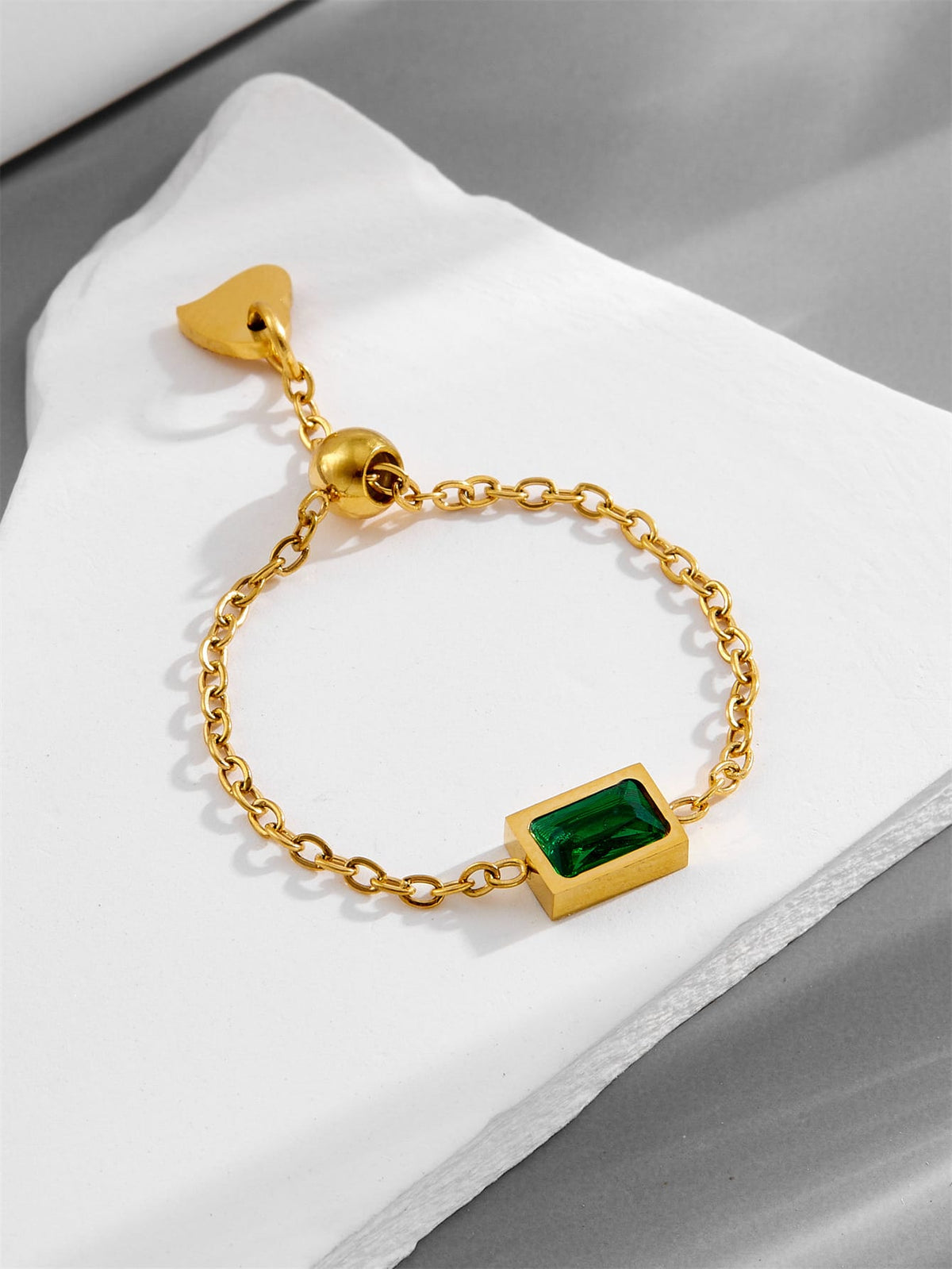 Elegant Green Square-Cut Statement Ring | Silver Fox Sales