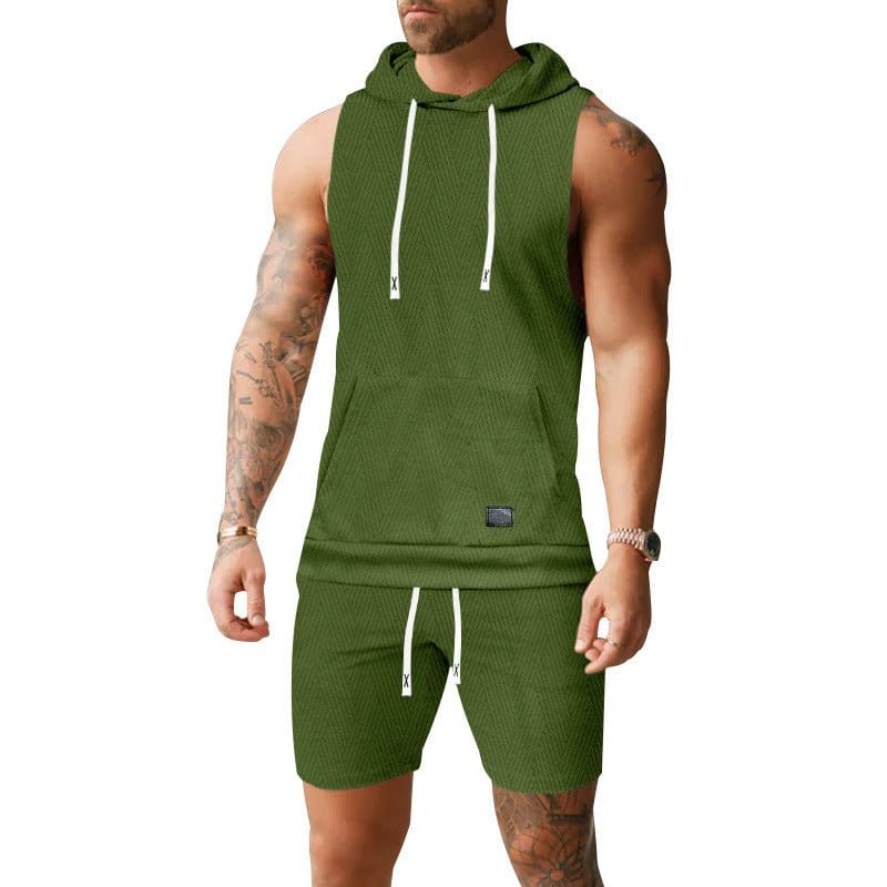 Sleeveless Jacquard-knit Hooded Vest And Shorts Set | Silver Fox Sales