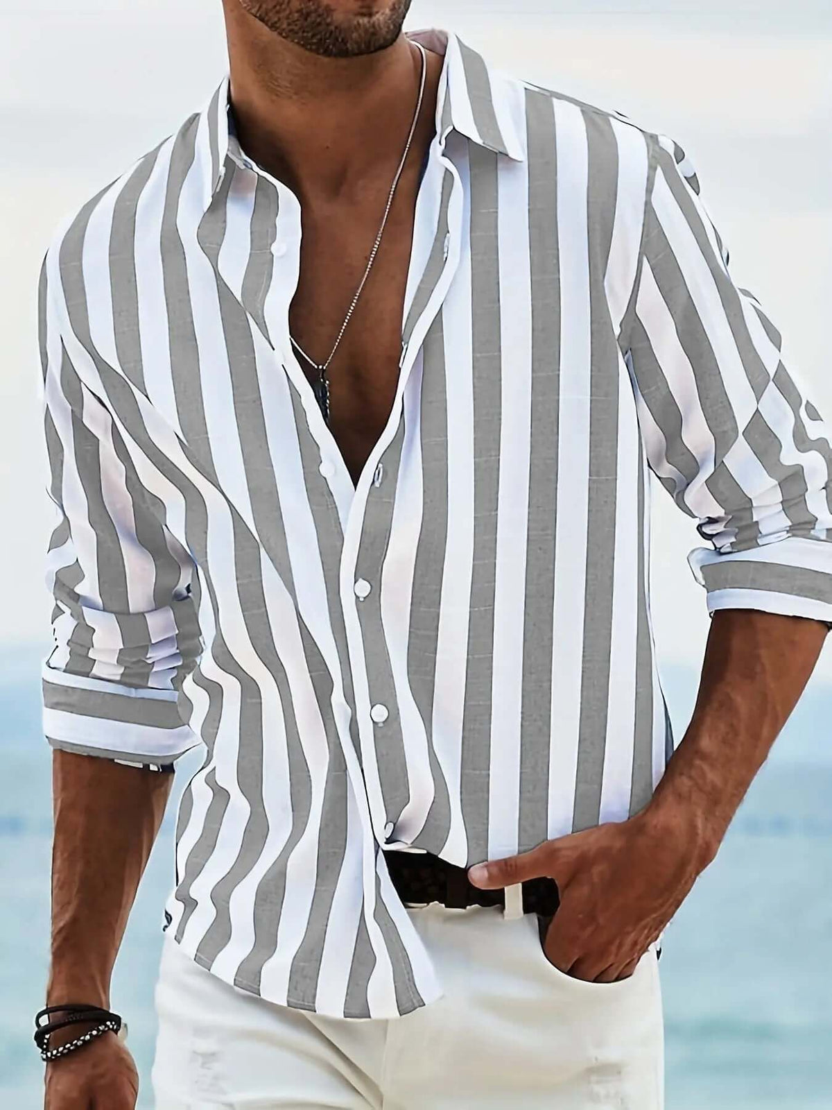 Striped Print Casual Loose Long-sleeved Shirt