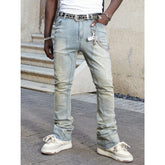 Young man wearing Shanxi stretchy slim straight pants, showcasing casual street style and comfort.
