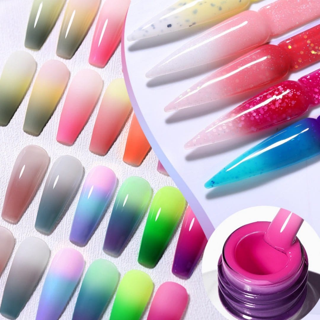 Collection of Simple Home Candy Gradient Color Change UV Polish shades for vibrant nail designs.