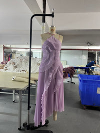 Ruffled Pleated Halterneck Dress Summer Irregular Hem Dresses Party Club Evening Gown Clothing | Silver Fox Sales