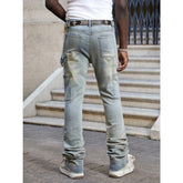 Man wearing Shanxi stretchy slim straight pants from the back, showcasing the casual style and fit.