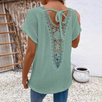 Womens Lace-Panel V-Neck Fashion T-Shirt | Silver Fox Sales