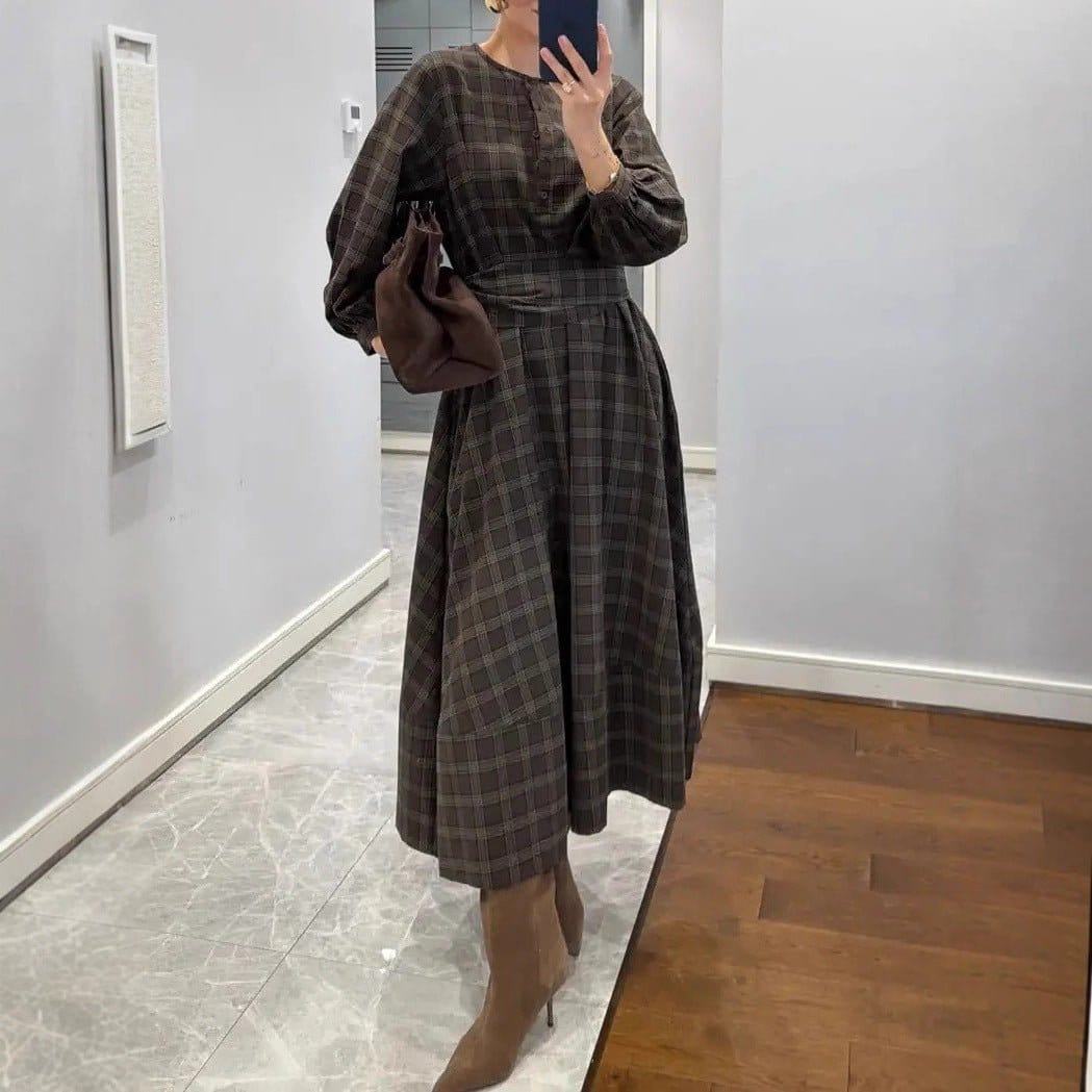 Women's Plaid Print Long Sleeve Dress | Silver Fox Sales