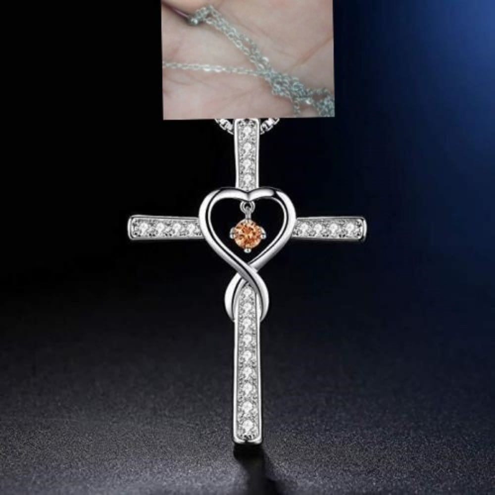 Infinity Love God We Trust Christian Cross Birthstone Crystal Pendant Necklace Colour Gems Zircon Heart | Silver Fox Sales