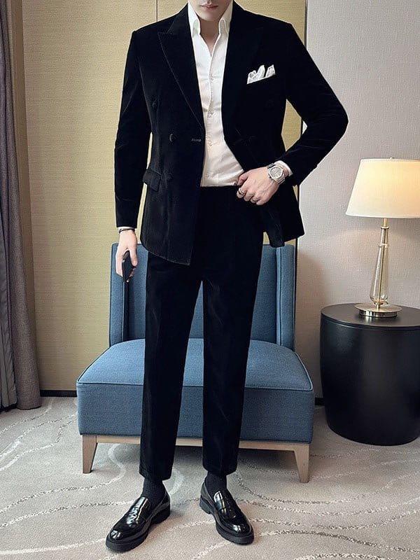 Men's Double-Breasted Velvet Two-Piece Suit | Silver Fox Sales