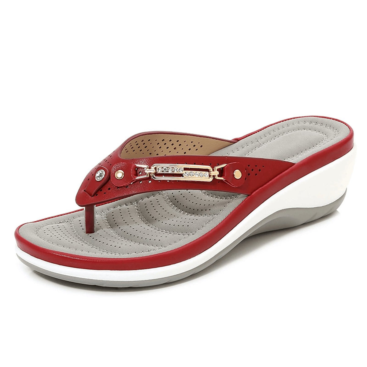 women's summer sandals Casual Orthotics Sandals Flat in red with stylish design and comfortable support.