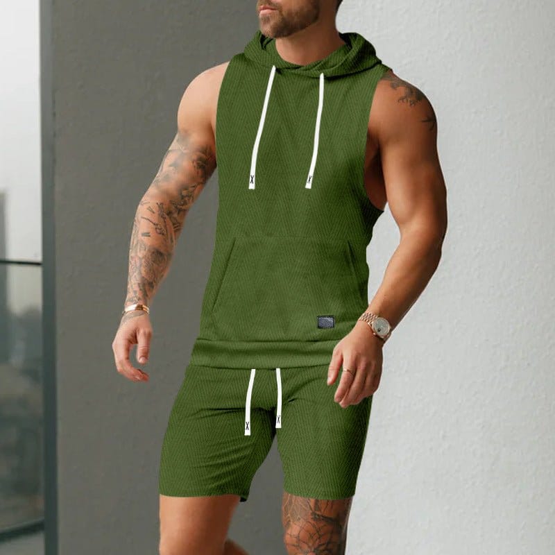 Sleeveless Jacquard-knit Hooded Vest And Shorts Set | Silver Fox Sales
