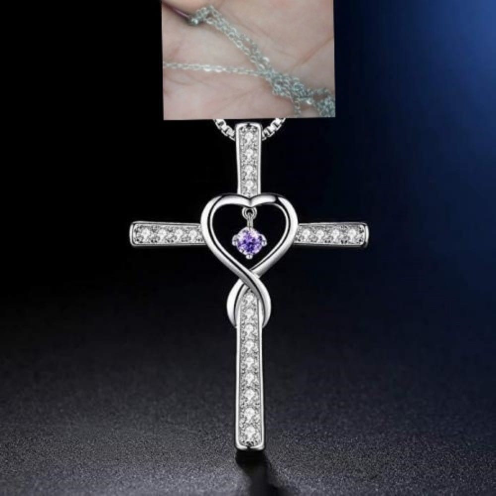 Infinity Love God We Trust Christian Cross Birthstone Crystal Pendant Necklace Colour Gems Zircon Heart | Silver Fox Sales