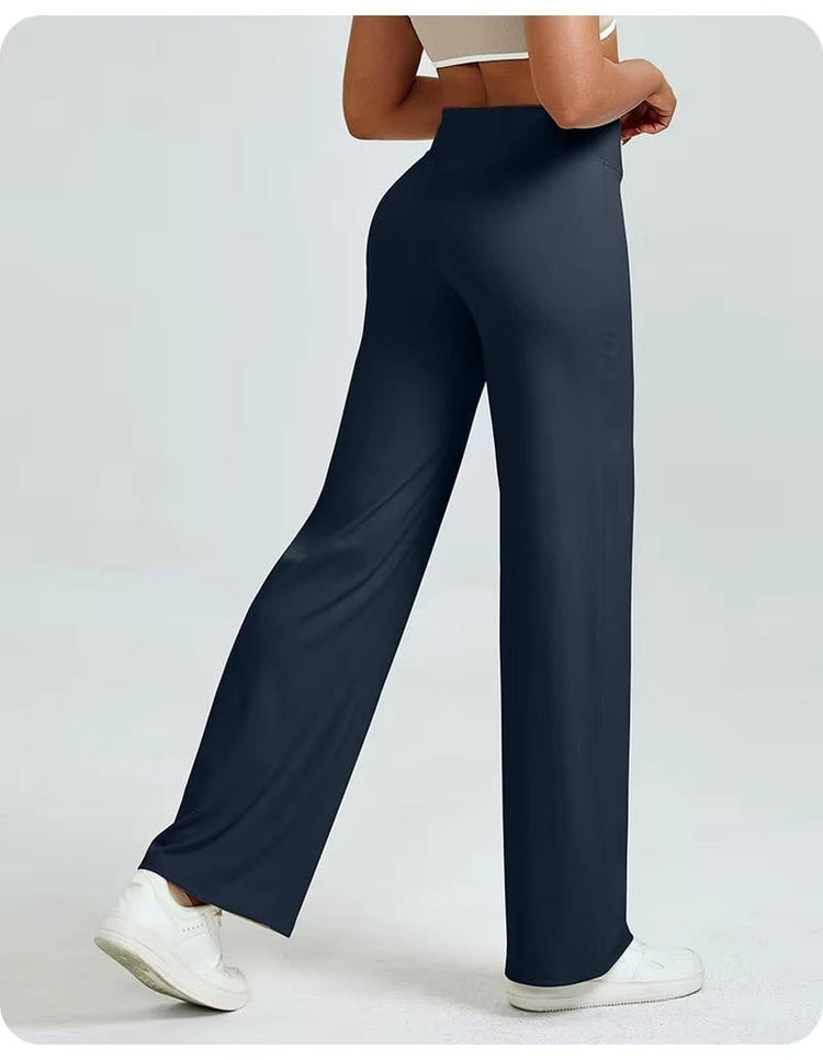 High-Waisted Straight Leg Yoga Pants for Women - Butt Lifting Loose Fit Workout Trousers for a Slimming Effect