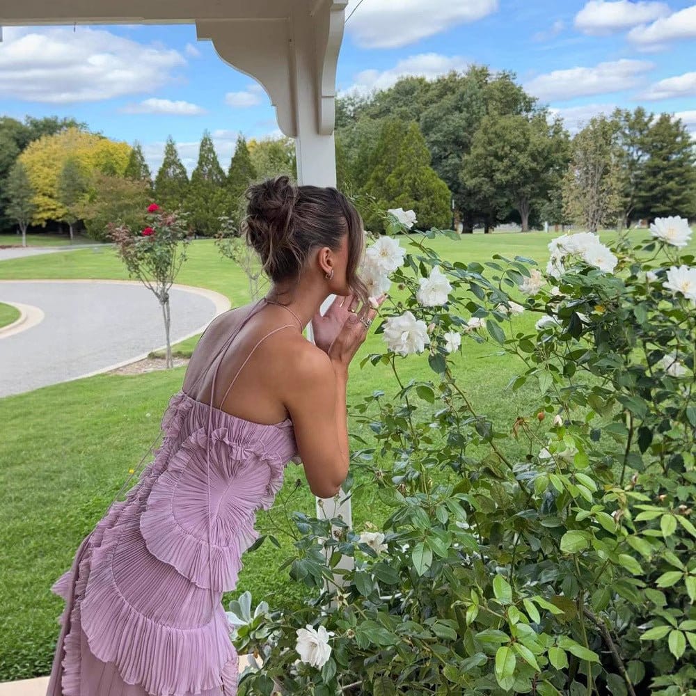 Ruffled Pleated Halterneck Dress Summer Irregular Hem Dresses Party Club Evening Gown Clothing | Silver Fox Sales