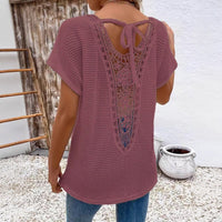 Womens Lace-Panel V-Neck Fashion T-Shirt | Silver Fox Sales