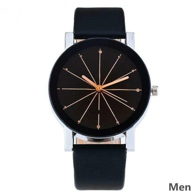 His & Hers Rhinestone Quartz Watch – Leather Strap
