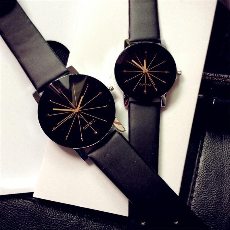 His & Hers Rhinestone Quartz Watch – Leather Strap