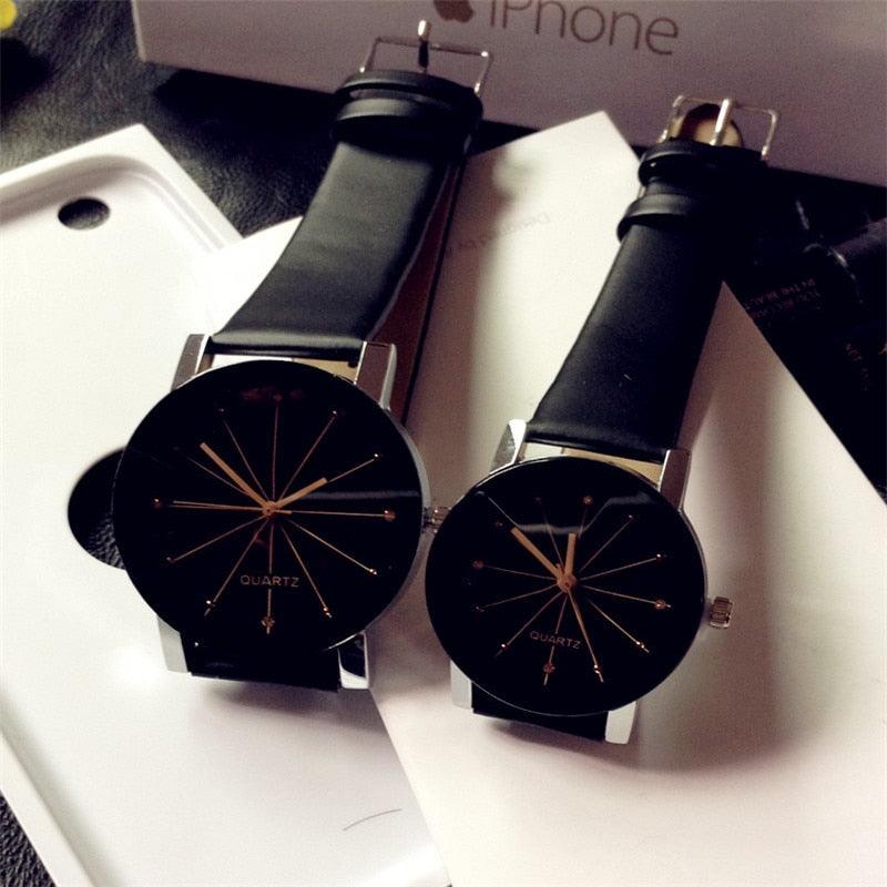 His & Hers Rhinestone Quartz Watch – Leather Strap