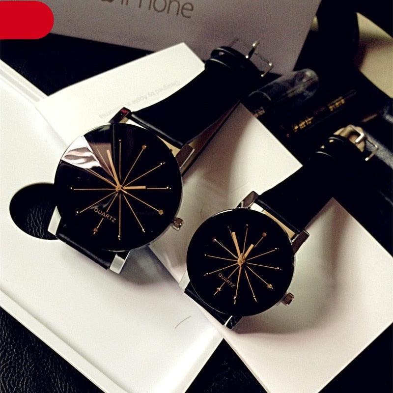 His & Hers Rhinestone Quartz Watch – Leather Strap