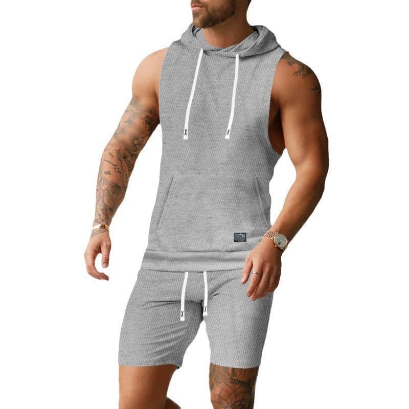 Sleeveless Jacquard-knit Hooded Vest And Shorts Set | Silver Fox Sales