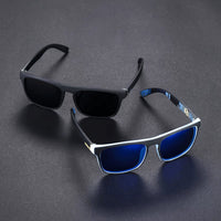 2Pcs polarized square sunglasses anti glare sun shades on a dark background for summer activities and driving.