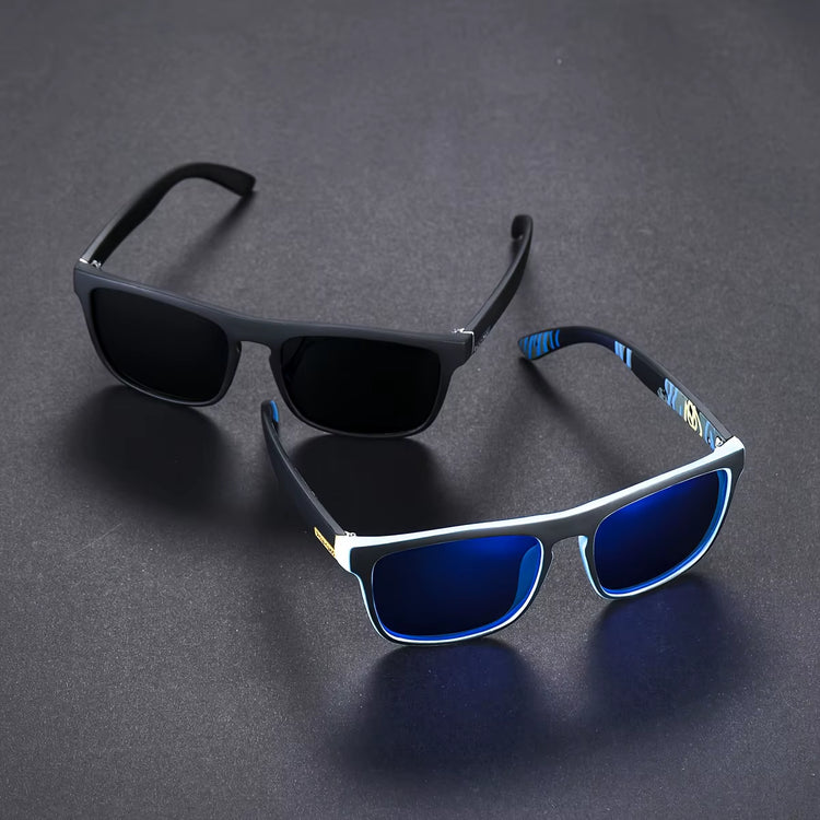 2Pcs polarized square sunglasses anti glare sun shades on a dark background for summer activities and driving.