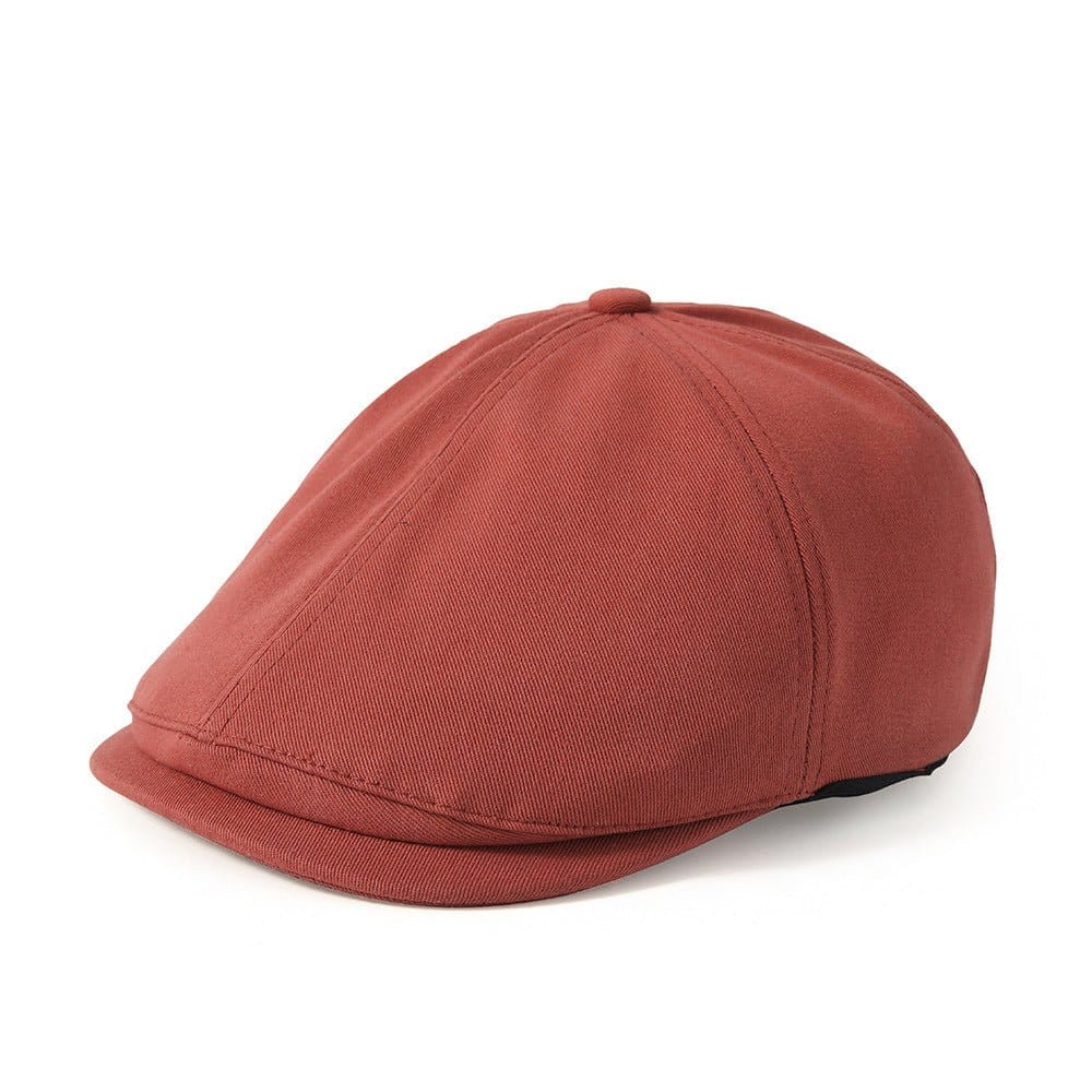 Retro beret cap for men and women in stylish red cotton fabric, perfect for casual wear.