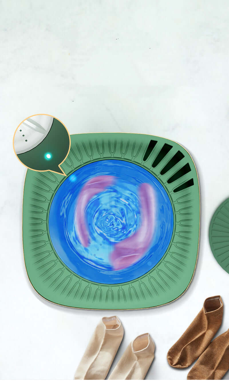 Mini Portable Washing Machine Fully Automatic Dormitory Travel Underwear Washing Machine in action with socks being washed.