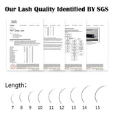 Our Lash Quality Identified BY SGS report showcasing lash lengths and quality assurance for NAGARAKU eyelash extensions.