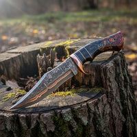 Copper Damascus Bowie Knife Handmade Copper Guard