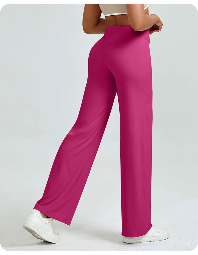 High-Waisted Straight Leg Yoga Pants for Women - Butt Lifting Loose Fit Workout Trousers for a Slimming Effect