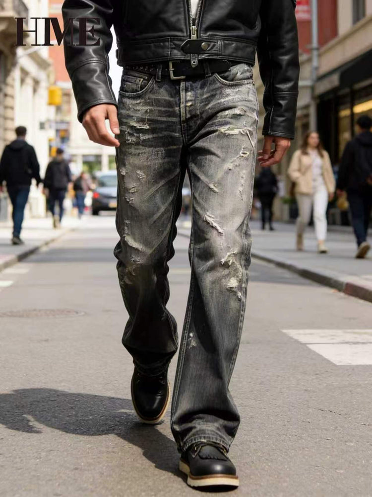 Man walking in city wearing Shanxi Stretchy Slim Straight Pants, showcasing style and comfort.