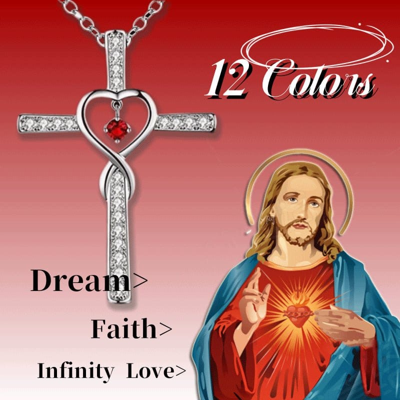 Infinity Love God We Trust Christian Cross Birthstone Crystal Pendant Necklace Colour Gems Zircon Heart | Silver Fox Sales
