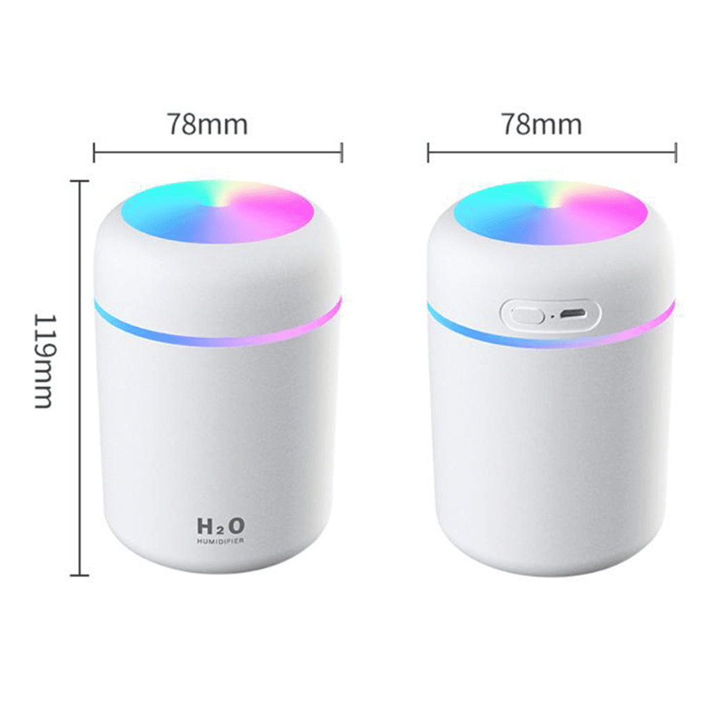 Portable aroma essential oil diffuser with colorful night light and compact design for home or office use.