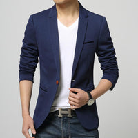 Mens One Button Slim Fit Blazer in navy, perfect for formal and casual occasions, featuring a tailored fit.