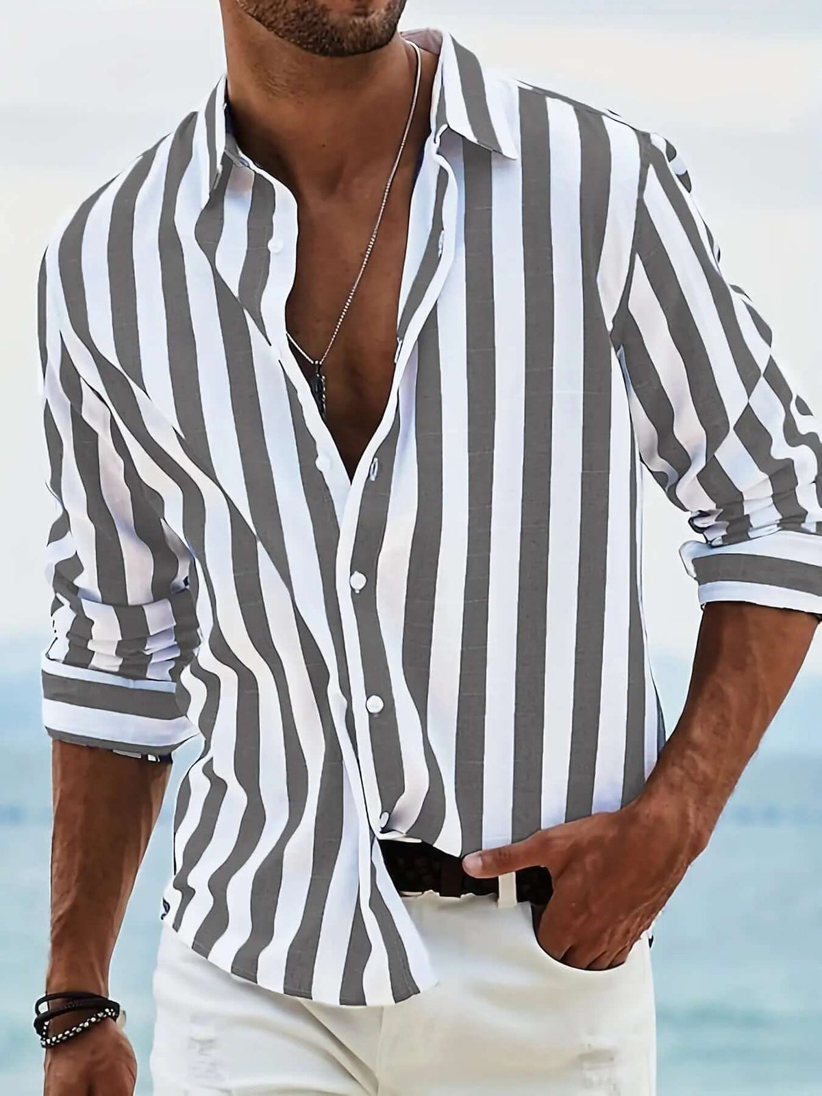 Striped Print Casual Loose Long-sleeved Shirt