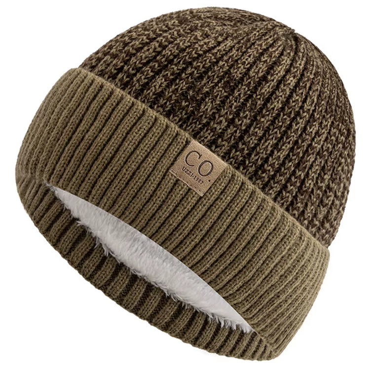 New Unisex Two-Tone Winter Hats Add Fur Lined Men and Women Fashion Warm Beanie Cap Casual Winter Knitted Hats