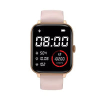 SmartWatch 1.83" Bluetooth fitness tracker smartwatch for men and women with a pink strap and stylish display.