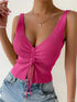 New Summer Women Drawstring Front Ribbed Knit Tops Femme Sexy V Neck Sleeveless Crop Top Clothes High Stretch Split Cropped Tank