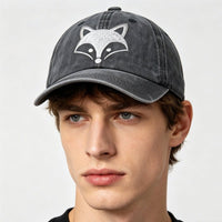 2pcs Fox Embroidered Vintage Washed Baseball Cap - Leicester City The Foxes World Cup Soccer Fan Hat | Silver Fox Sales