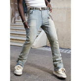 Shanxi Stretchy Slim Straight Pants displayed on model, showcasing unique style and fit for casual wear.