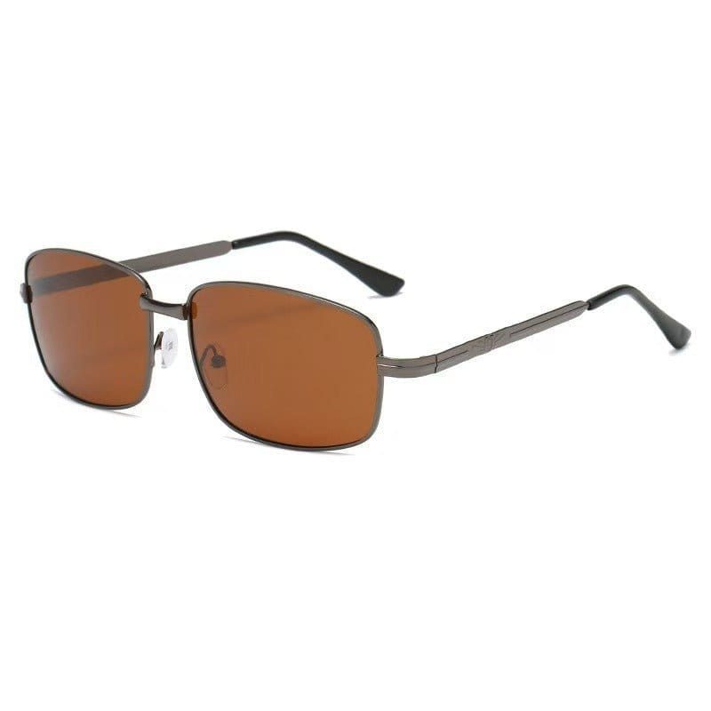 Mens Polarized Square Sunglasses UV Protection in brown color with stylish metal frame.