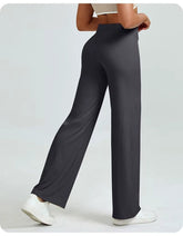 High-Waisted Straight Leg Yoga Pants for Women - Butt Lifting Loose Fit Workout Trousers for a Slimming Effect