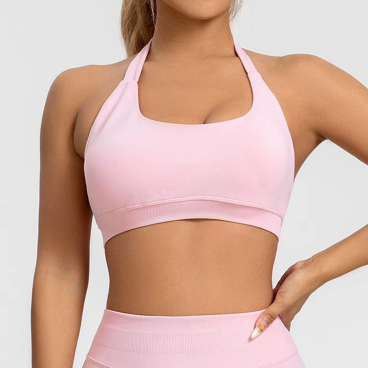 Impact Sports Bra Women Seamless Halter Top High Support Push-Up Open Back Gym Wear Fitness Yoga Workout Underwear