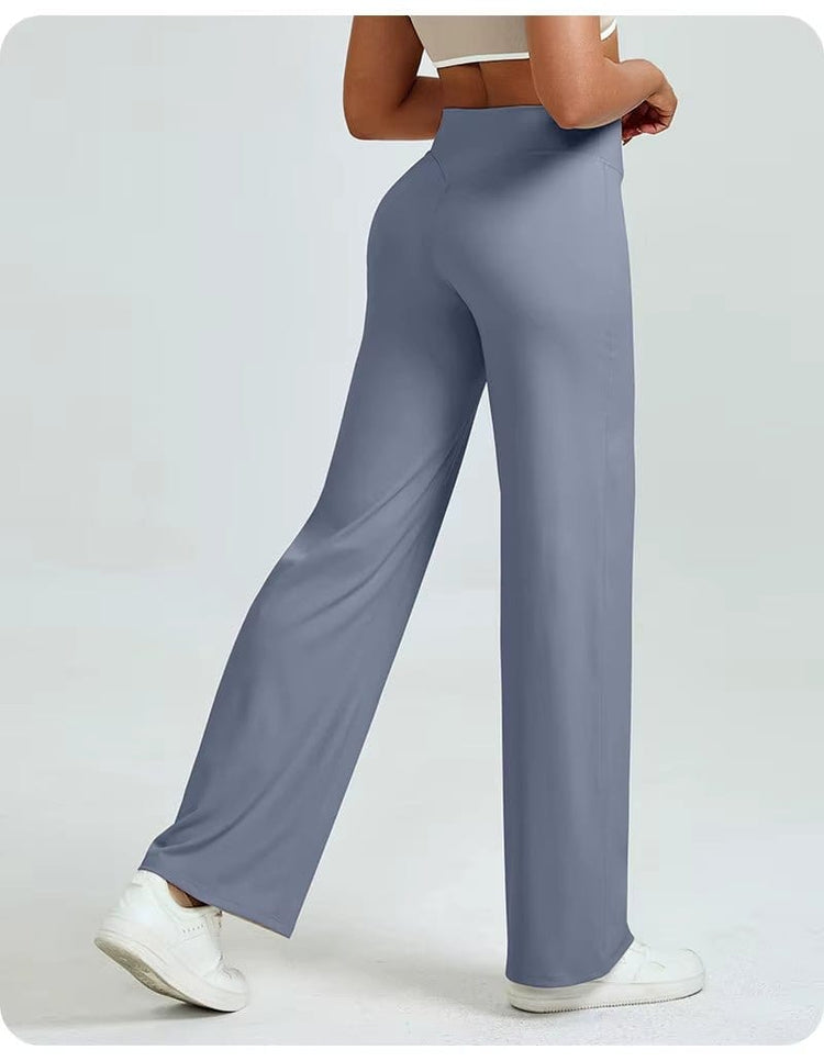 High-Waisted Straight Leg Yoga Pants for Women - Butt Lifting Loose Fit Workout Trousers for a Slimming Effect