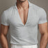 Mens breathable v-neck short-sleeve top in gray featuring a stylish deep v-neck and short sleeves.