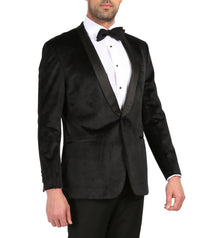 Ferrecci Men's Black Velvet Tuxedo Jacket – Slim Fit Shawl Lapel Dinner Jacket