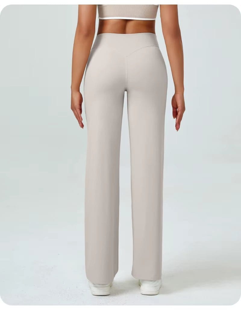High-Waisted Straight Leg Yoga Pants for Women - Butt Lifting Loose Fit Workout Trousers for a Slimming Effect