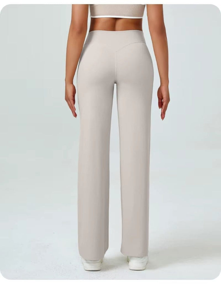 High-Waisted Straight Leg Yoga Pants for Women - Butt Lifting Loose Fit Workout Trousers for a Slimming Effect